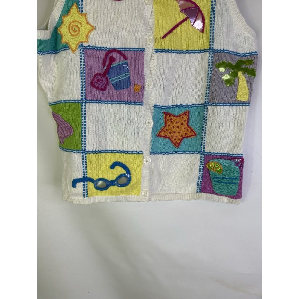 Vintage 90s Rainbow Patchwork Beach Cardigan Swea… - image 2